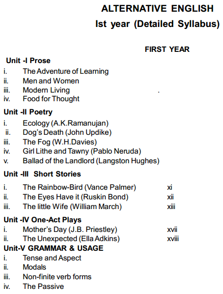 CHSE Odisha Class 11 Alternative English Syllabus