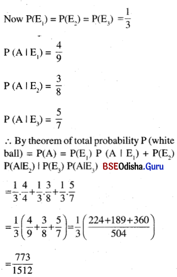 CHSE Odisha Class 12 Math Solutions Chapter 6 Probability Ex 6(c) Q.1