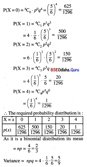 CHSE Odisha Class 12 Math Solutions Chapter 6 Probability Ex 6(d) Q.2