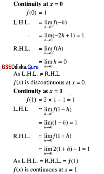 CHSE Odisha Class 12 Math Solutions Chapter 7 Continuity and Differentiability Ex 7(a) Q.1(10)