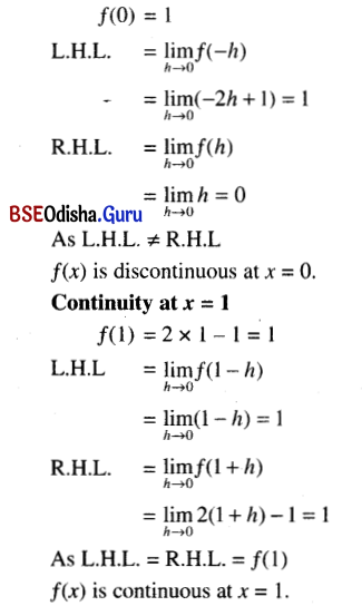 CHSE Odisha Class 12 Math Solutions Chapter 7 Continuity and Differentiability Ex 7(a) Q.1(11)