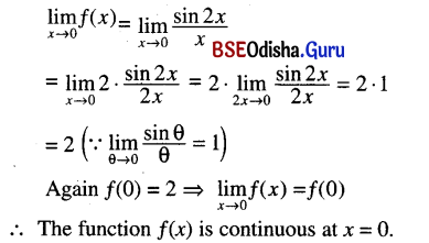 CHSE Odisha Class 12 Math Solutions Chapter 7 Continuity and Differentiability Ex 7(a) Q.1(2)