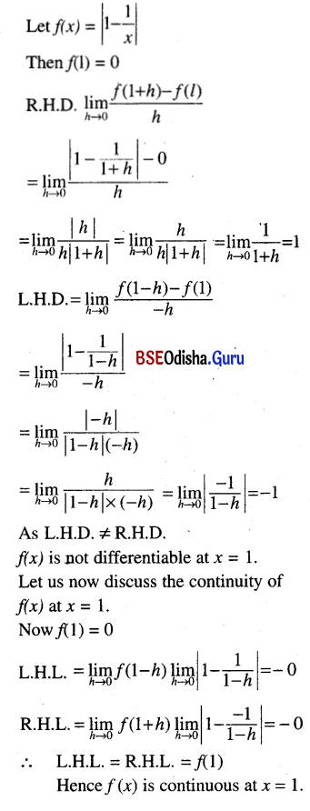 CHSE Odisha Class 12 Math Solutions Chapter 7 Continuity and Differentiability Ex 7(j) Q.1