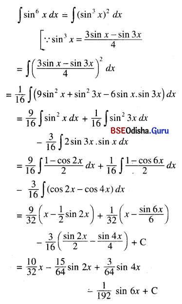 CHSE Odisha Class 12 Math Solutions Chapter 9 Integration Ex 9(c) Q.2(6)