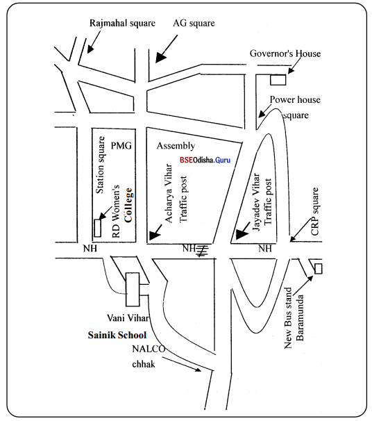 Use the map below to decide on a route to Vani Vihar and then write down the instructions you would give the driver.