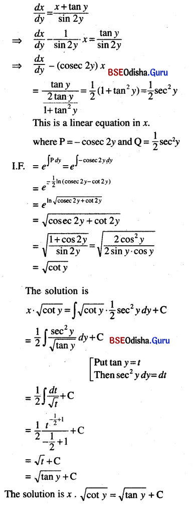 CHSE Odisha Class 12 Math Solutions Chapter 11 Differential Equations Ex 11(b) Q.7