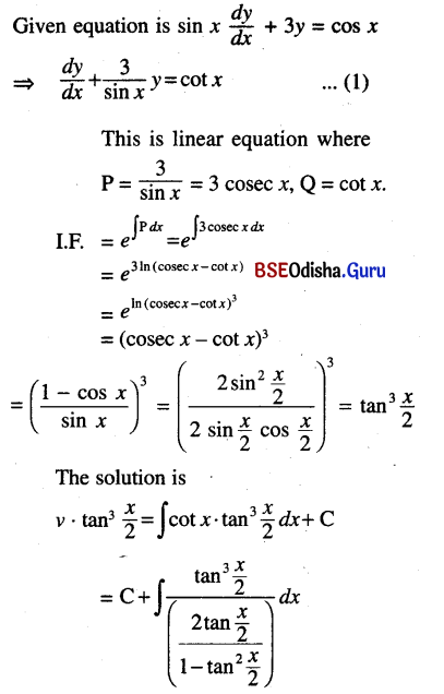 CHSE Odisha Class 12 Math Solutions Chapter 11 Differential Equations Ex 11(b) Q.9