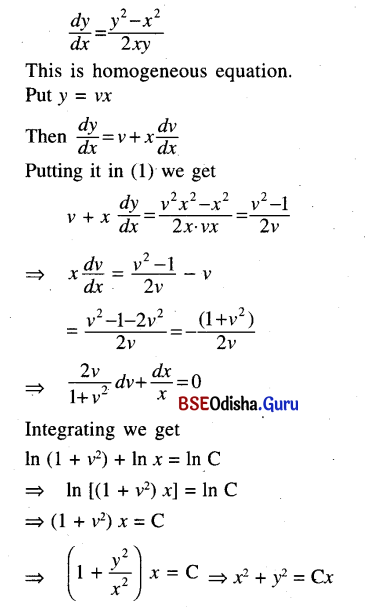 CHSE Odisha Class 12 Math Solutions Chapter 11 Differential Equations Ex 11(c) Q.3