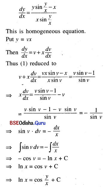 CHSE Odisha Class 12 Math Solutions Chapter 11 Differential Equations Ex 11(c) Q.7