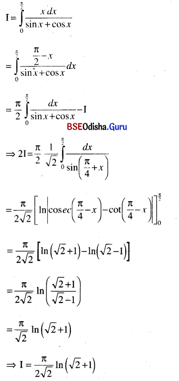 CHSE Odisha Class 12 Math Solutions Chapter 9 Integration Additional Exercise Q.34