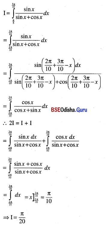 CHSE Odisha Class 12 Math Solutions Chapter 9 Integration Additional Exercise Q.36