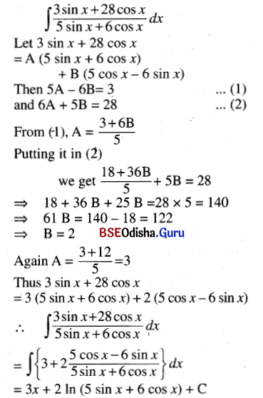 CHSE Odisha Class 12 Math Solutions Chapter 9 Integration Ex 9(h) Q.2(1)