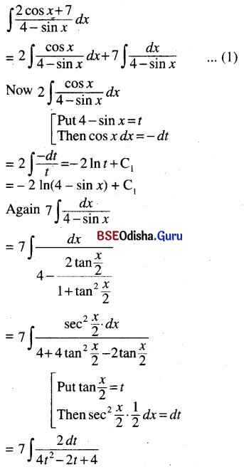 CHSE Odisha Class 12 Math Solutions Chapter 9 Integration Ex 9(h) Q.2(4)