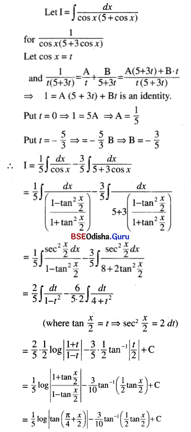 CHSE Odisha Class 12 Math Solutions Chapter 9 Integration Ex 9(h) Q.6(1)