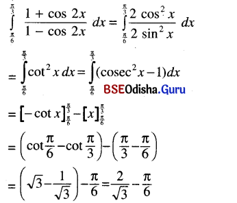 CHSE Odisha Class 12 Math Solutions Chapter 9 Integration Ex 9(j) Q.2(6)
