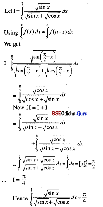 CHSE Odisha Class 12 Math Solutions Chapter 9 Integration Ex 9(k) Q.1(2)