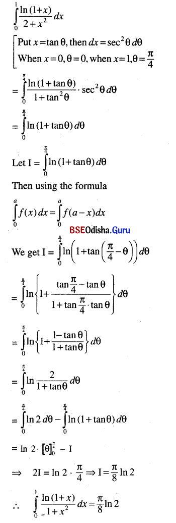 CHSE Odisha Class 12 Math Solutions Chapter 9 Integration Ex 9(k) Q.1(3)