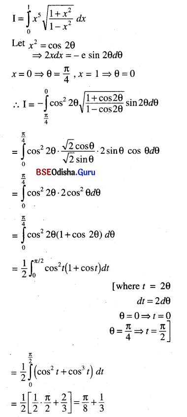 CHSE Odisha Class 12 Math Solutions Chapter 9 Integration Ex 9(l) Q.8
