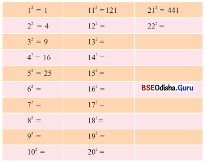 Class 8 Maths Chapter 1 Question Answer Odia Medium ବର୍ଗ ଓ ଘନ Page 4 Q1